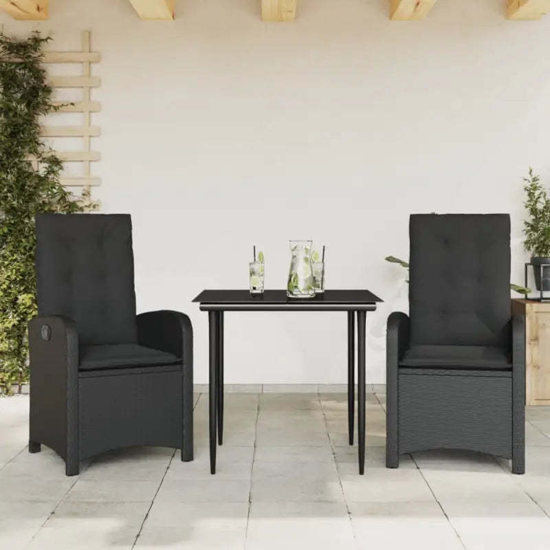 Tuinset van poly rattan in zwart materiaal gemakkelijk schoon en onderhoudsarm - 80 cm tafellengte / Zonder voetensteun
