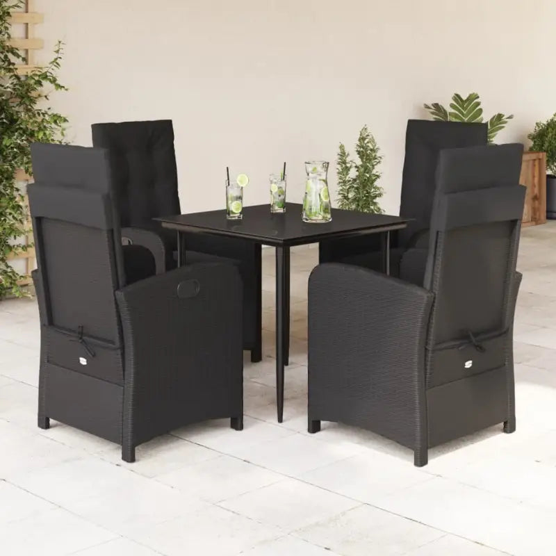 Tuinset van poly rattan in zwart materiaal gemakkelijk schoon en onderhoudsarm - 80 cm tafellengte / Met voetensteun