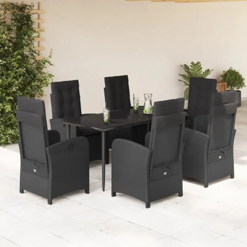 Tuinset van poly rattan in zwart materiaal gemakkelijk schoon en onderhoudsarm - 160 cm tafellengte / Met voetensteun
