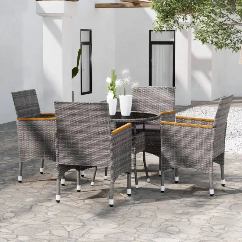 Tuinset van poly rattan met gehard glas en gepoedercoat staal - Grijs - Tuinsets