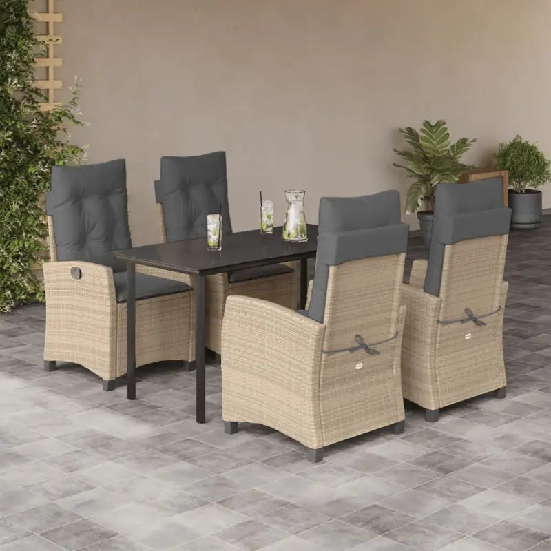 Tuinset van poly rattan met gemakkelijk schoon en gehard glas oppervlak - 140 cm tafellengte / Zonder voetensteun