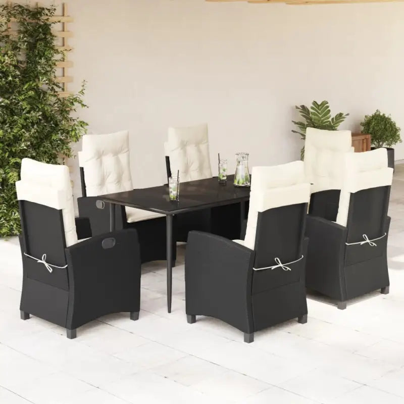 Tuinset van poly rattan met gemakkelijk schoon gehard glas - 160 cm tafellengte / Met voetensteun - Tuinsets