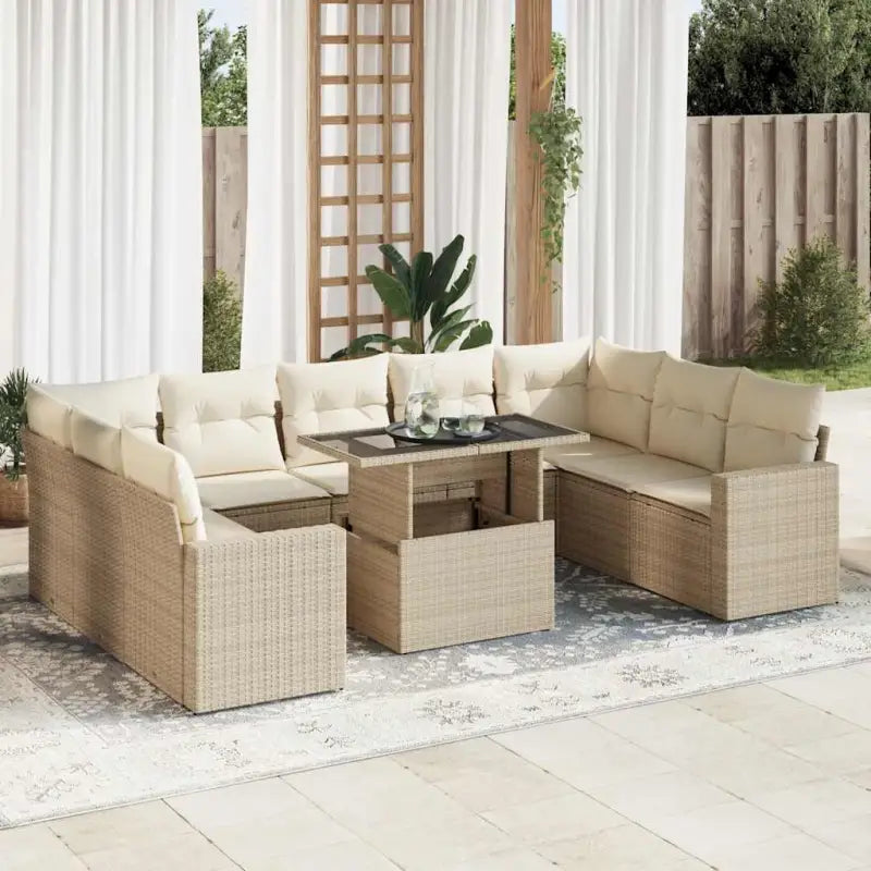 Tuinset van zwart materiaal en gepoedercoat staal met actuele afmetingen - beige en crèmekleurig / met opbergruimte