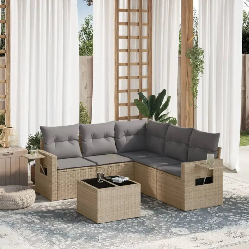 Tuinsets in beige materiaal met gepoedercoat staal en afmetingen - Beige en grijs / Met tafel - Tuinsets