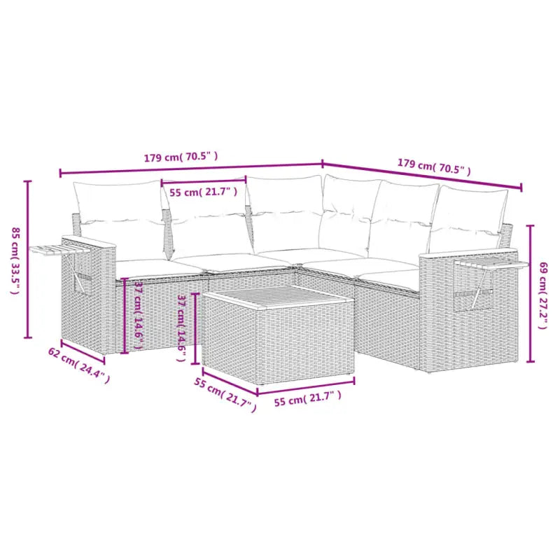 Tuinsets in beige materiaal met gepoedercoat staal en comfortabele afmetingen zitting - Tuinsets