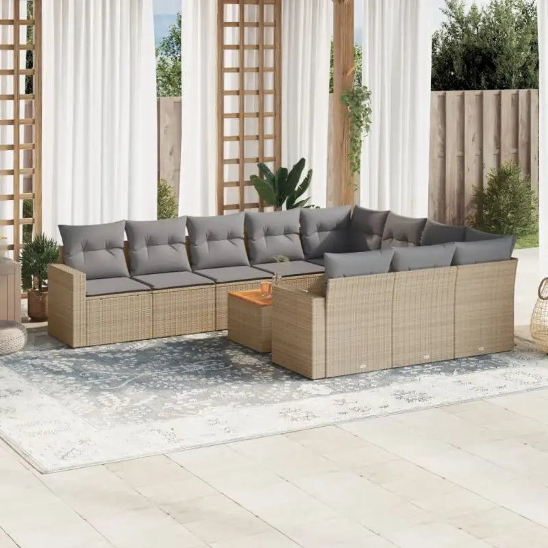 Tuinsets in gemengd beige materiaal voor comfortabele buitenruimte - beige mix en grijs / 6x midden + 2x hoek + Tafel