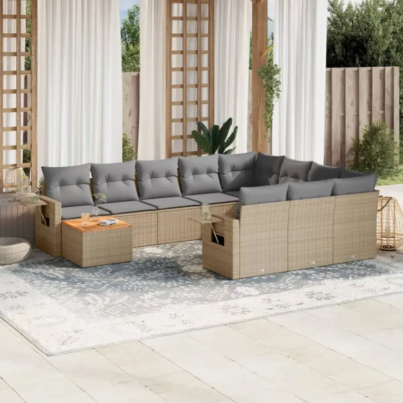 Tuinsets in gemengd beige voor een comfortabele buitenruimte - beige mix en grijs / Tafel + 2x hoek + 6x midden