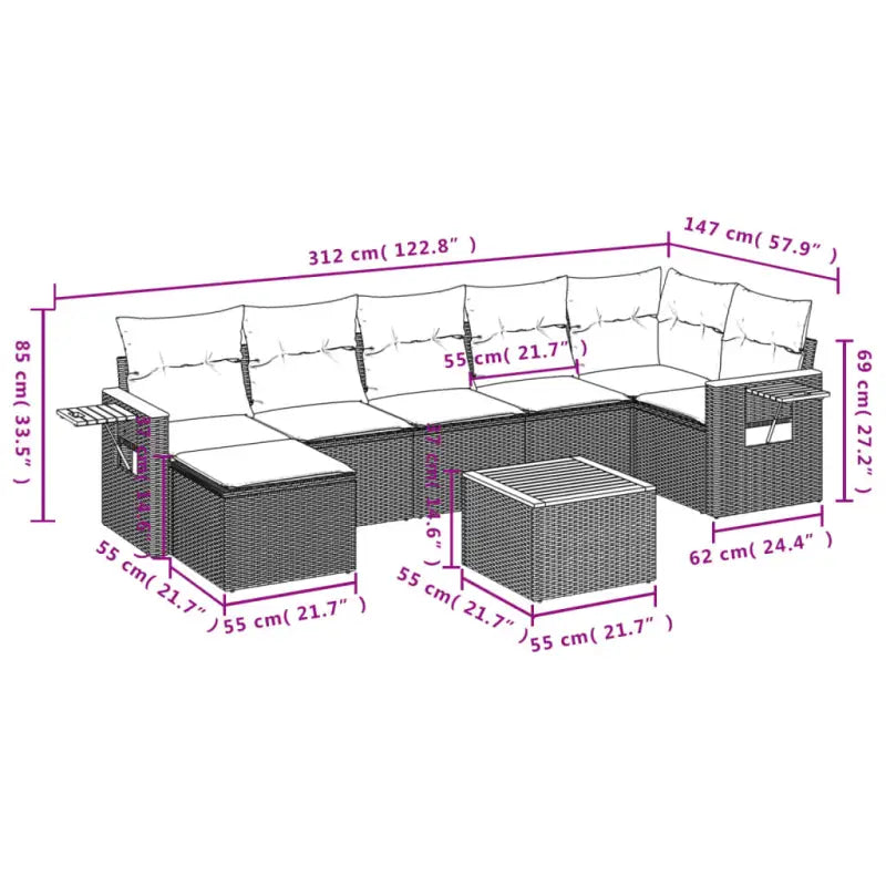 Tuinsets in zwart materiaal met gepoedercoat staal afmetingen - Tuinsets