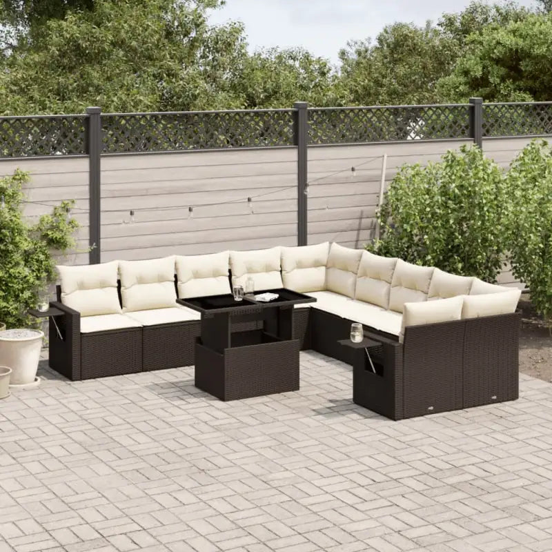 Tuinsets in zwart materiaal met gepoedercoat staal en afmetingen - Bruin en crème / Met tafel - Tuinsets