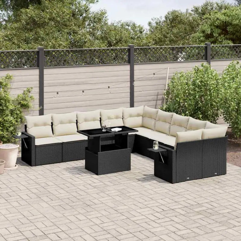 Tuinsets in zwart materiaal met gepoedercoat staal en afmetingen - Zwart en crème / Met tafel - Tuinsets