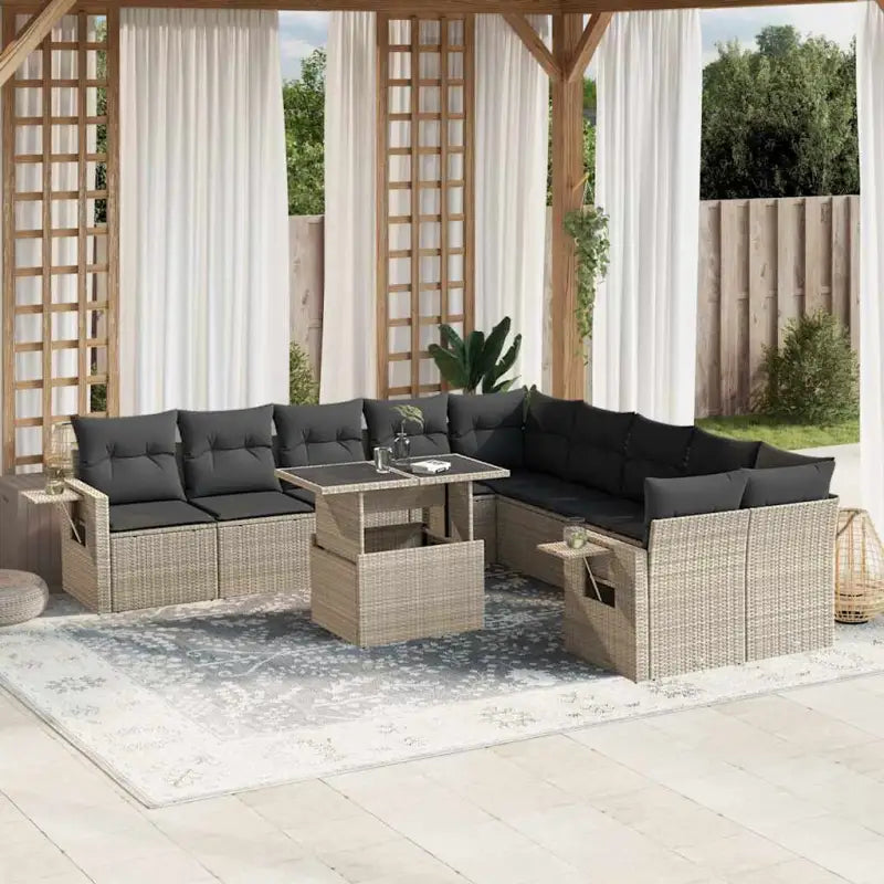 Tuinsets in zwart materiaal met gepoedercoat staal en afmetingen - Lichtgrijs / Met tafel - Tuinsets