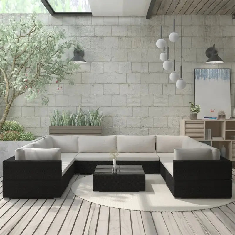 Tuinsets met levering bevat stijlvolle rattan loungeset voor het hele jaar - Zwart en crème - Tuinsets