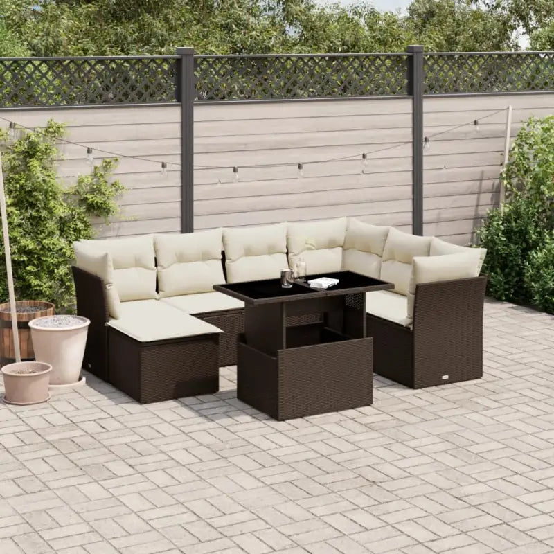 Tuinsets met zwart materiaal en gepoedercoat staal for een stijlvolle buitenruimte - Bruin en crème / Met tafel