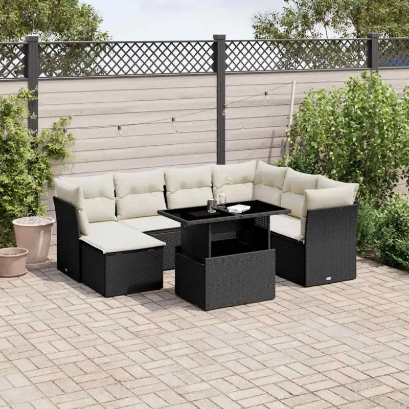 Tuinsets met zwart materiaal en gepoedercoat staal for een stijlvolle buitenruimte - Zwart en crème / Met tafel