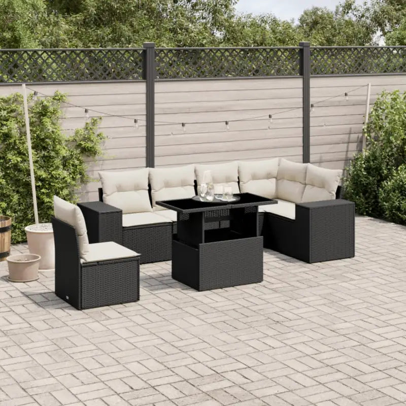 Tuinsets met zwart materiaal en gepoedercoat staal voor buitenruimte - Zwart en crème / Met tafel - Tuinsets