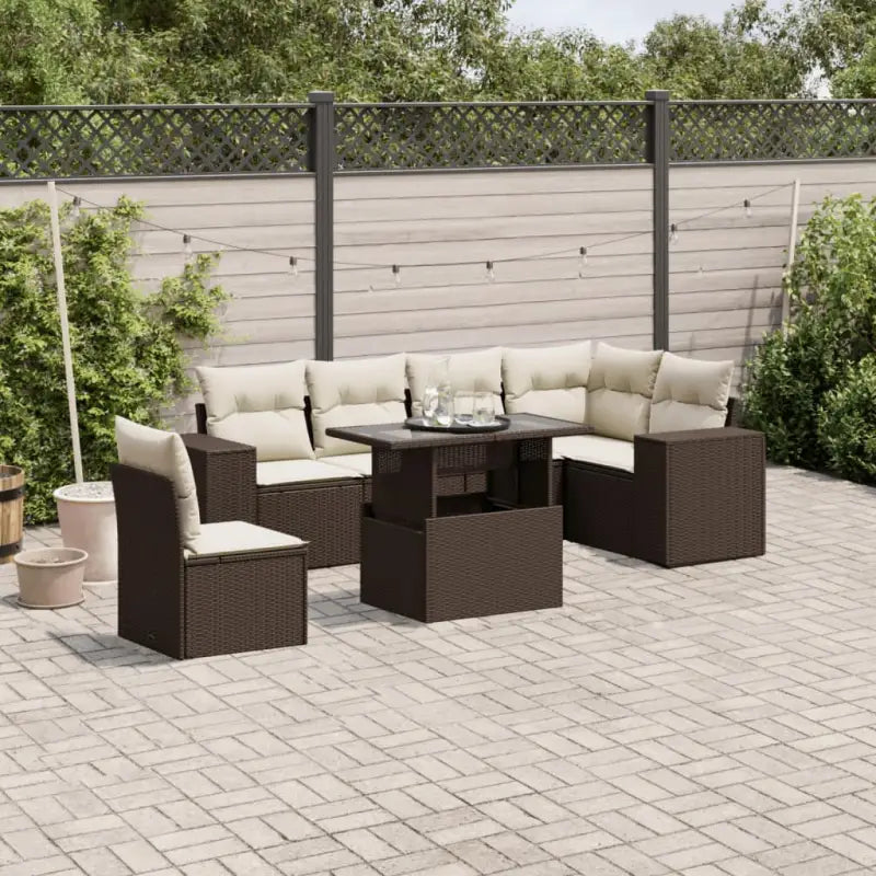 Tuinsets met zwart materiaal en gepoedercoat staal voor buitenruimte - Bruin en crème / Met tafel - Tuinsets