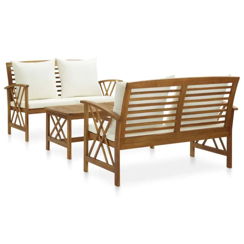 Tuinsets van massief acaciahout met vintage uitstraling - Wit / 2x Bank + Tafel - Tuinsets