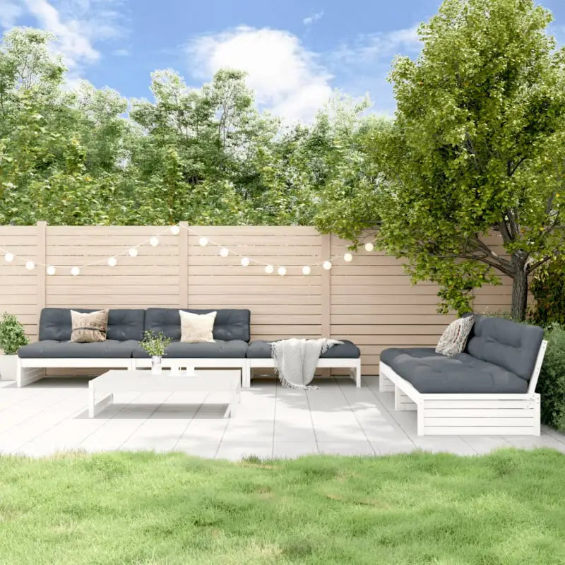 Tuinsets van massief grenenhout met voetenbank en salontafel - Wit grenenhout - Tuinsets