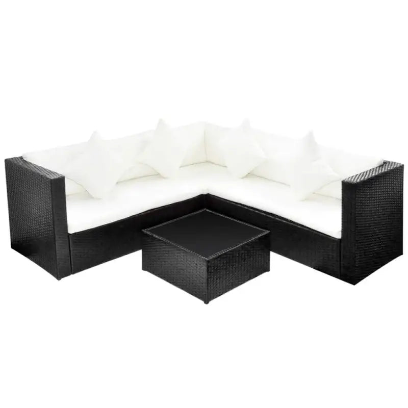 Tuinsset met waterdichte rattan en glazen tafelblad levering bevat - Zwart - Tuinsets