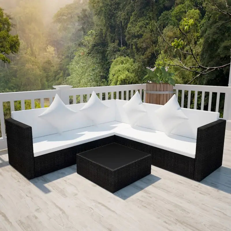 Tuinsset met waterdichte rattan en glazen tafelblad levering bevat - Zwart - Tuinsets