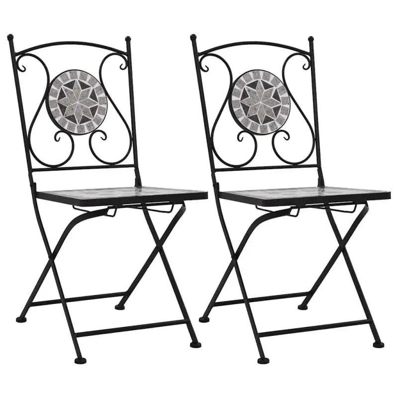 Tuinstoelen met gepoedercoat ijzeren frame voor tuin en balkon - Grijs / 2 - Tuinstoelen