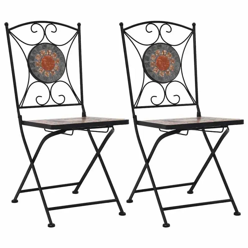 Tuinstoelen met gepoedercoat ijzeren frame voor tuin en balkon - Oranje en grijs / 2 - Tuinstoelen