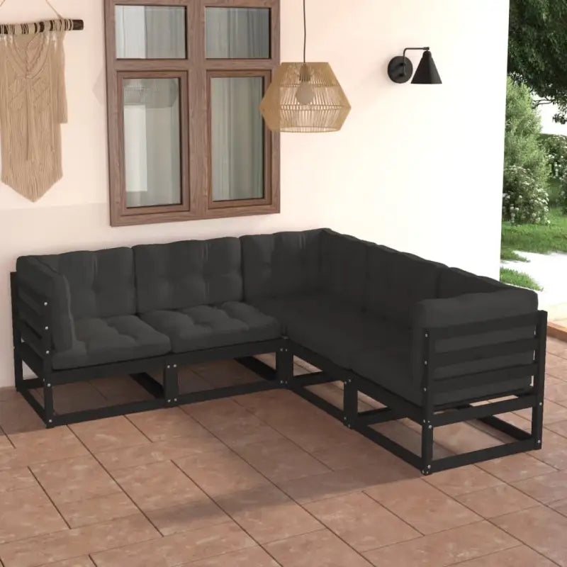 Tuinstoelen met massief grenenhout en comfortabele rug- zijkussens - Zwart / Ja - Tuinsets