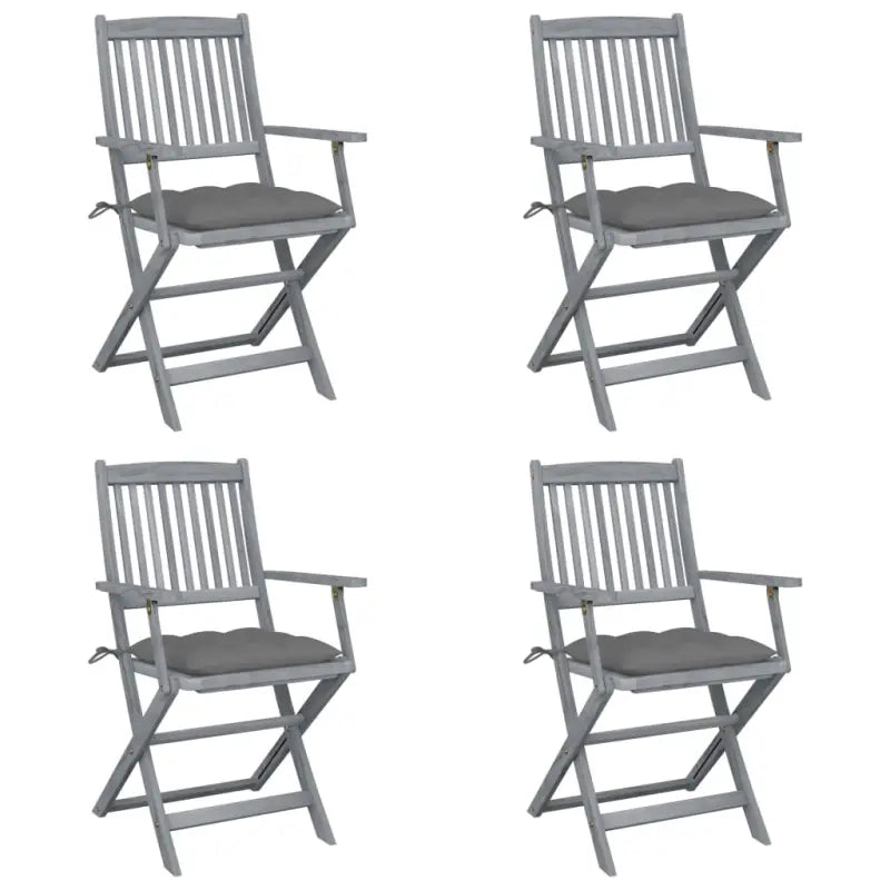 Tuinstoelen set van massief acaciahout met kussens voor buitenâ - Grijs / 4 - Tuinstoelen