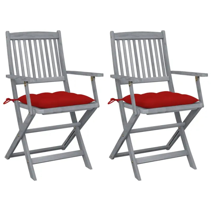 Tuinstoelen set van massief acaciahout met kussens voor buitenâ - Rood / 2 - Tuinstoelen