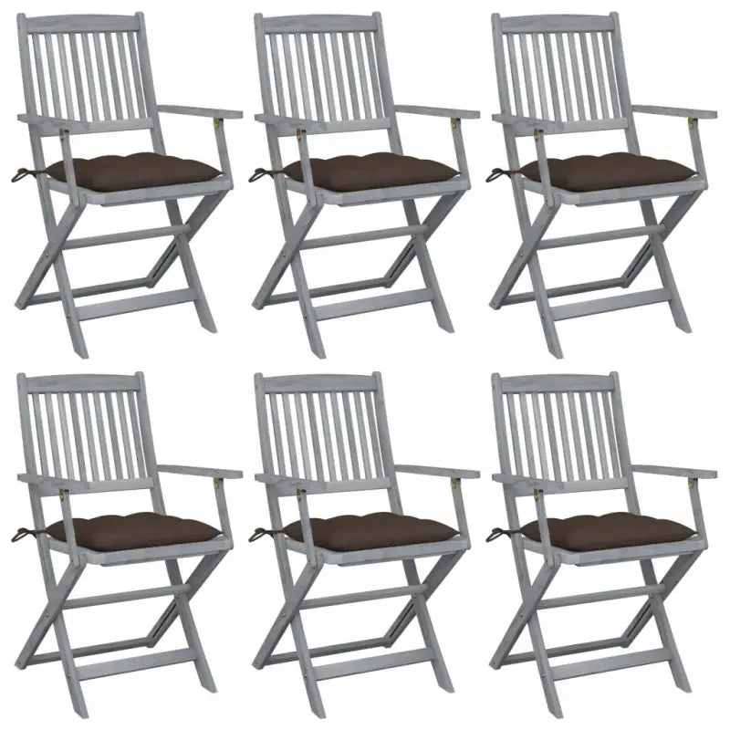 Tuinstoelen set van massief acaciahout met kussens voor buitenâ - Taupe / 6 - Tuinstoelen