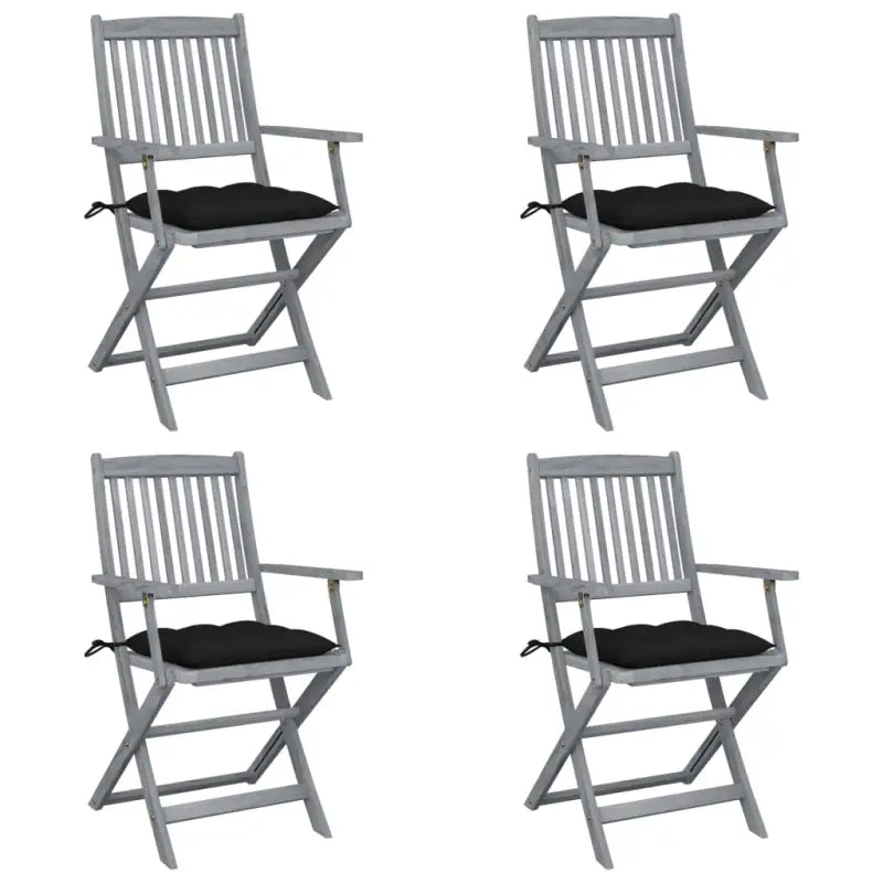 Tuinstoelen set van massief acaciahout met kussens voor buitenâ - Zwart / 4 - Tuinstoelen