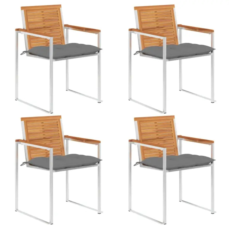 Tuinstoelen van massief acaciahout en roestvrij staal voor buitengebruik - Grijs / 4 - Tuinstoelen