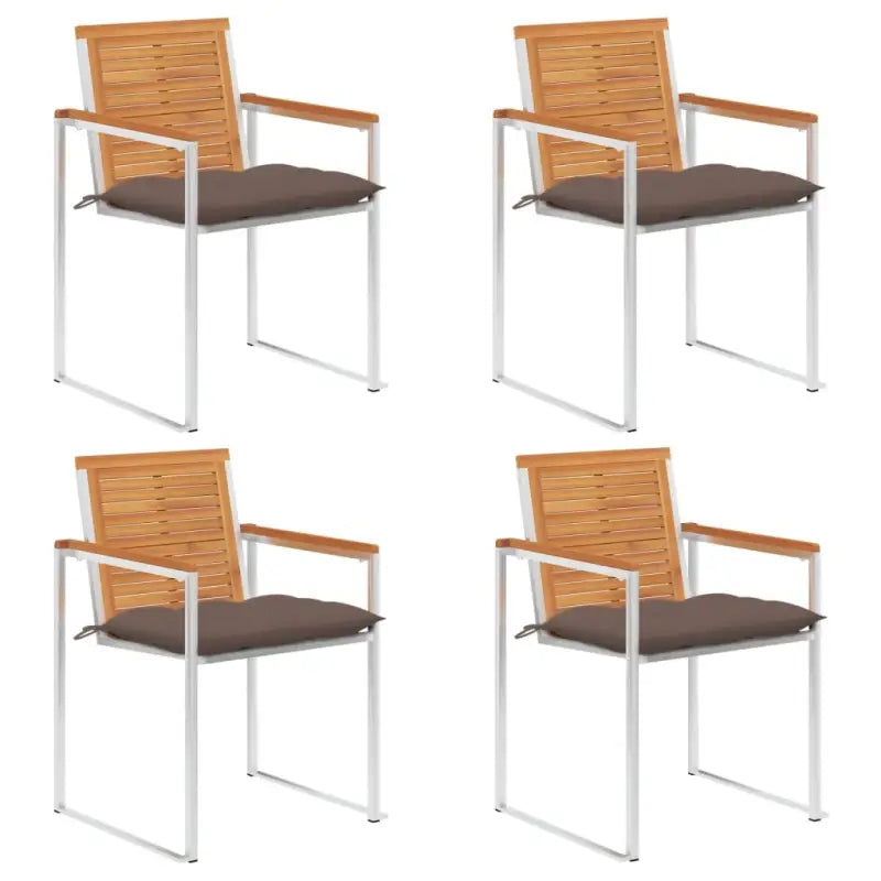 Tuinstoelen van massief acaciahout en roestvrij staal voor buitengebruik - Taupe / 4 - Tuinstoelen