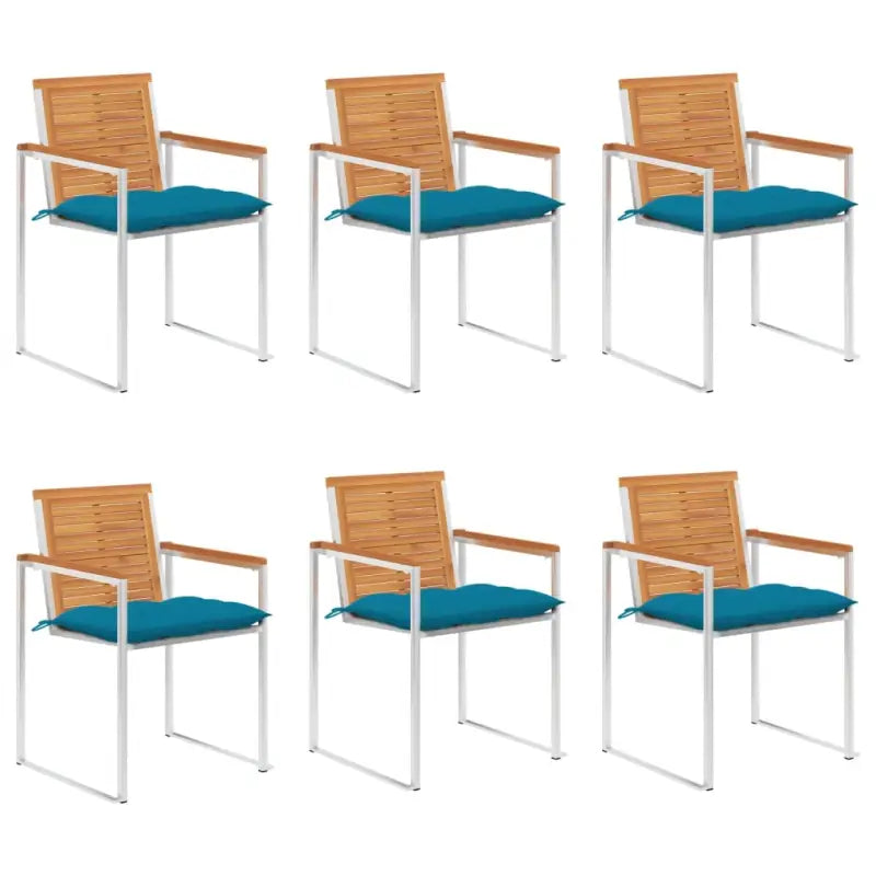 Tuinstoelen van massief acaciahout en roestvrij staal voor buitengebruik - lichtblauw / 6 - Tuinstoelen