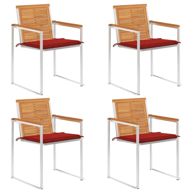 Tuinstoelen van massief acaciahout en roestvrij staal voor buiten gebruik - Rood / 4 - Tuinstoelen