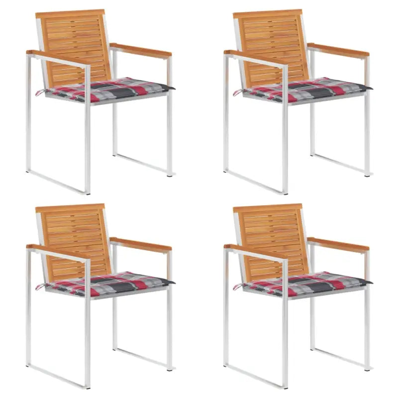 Tuinstoelen van massief acaciahout en roestvrij staal voor buiten gebruik - Rood ruitpatroon / 4 - Tuinstoelen