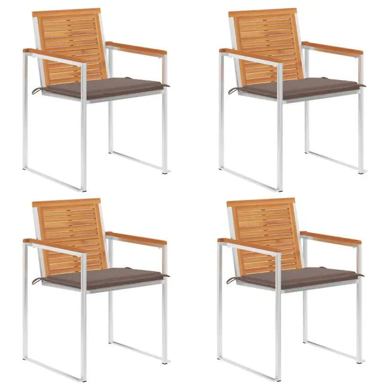 Tuinstoelen van massief acaciahout en roestvrij staal voor buiten gebruik - Taupe / 4 - Tuinstoelen
