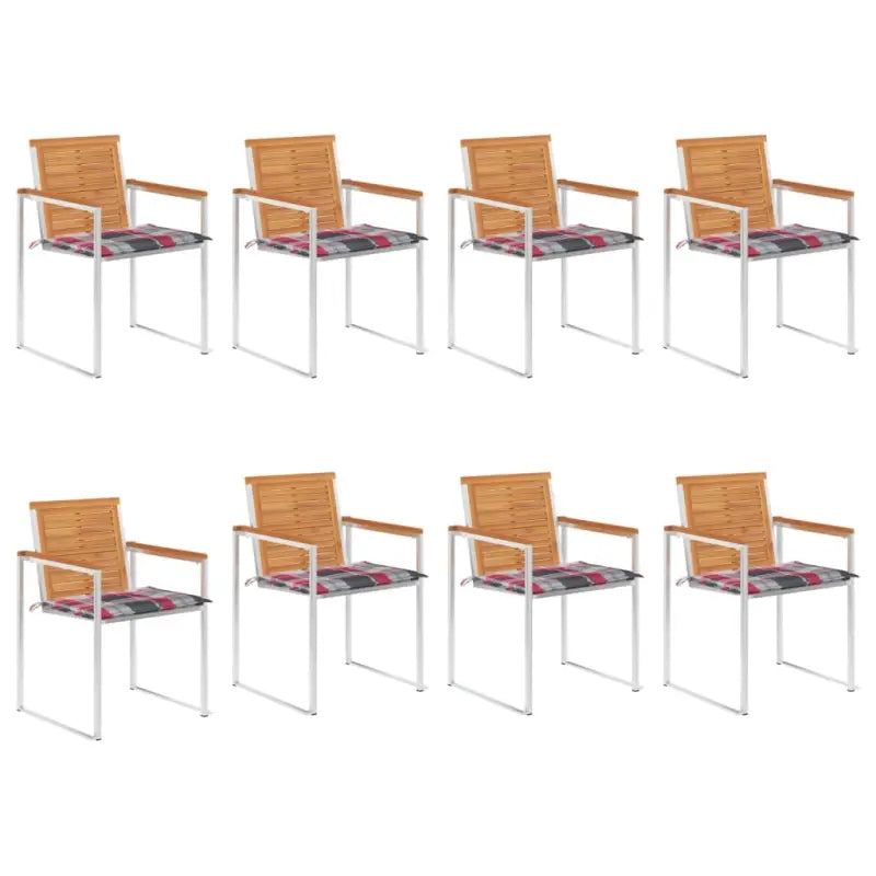 Tuinstoelen van massief acaciahout en roestvrij staal voor buiten gebruik - Rood ruitpatroon / 8 - Tuinstoelen