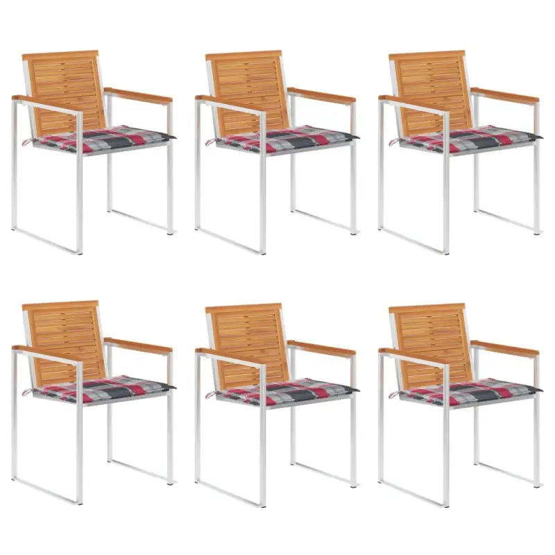 Tuinstoelen van massief acaciahout en roestvrij staal voor buiten gebruik - Rood ruitpatroon / 6 - Tuinstoelen