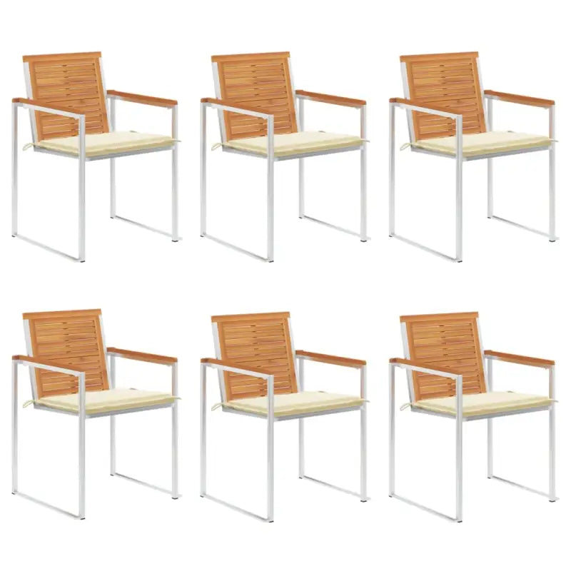Tuinstoelen van massief acaciahout en roestvrij staal voor buiten gebruik - Crème / 6 - Tuinstoelen
