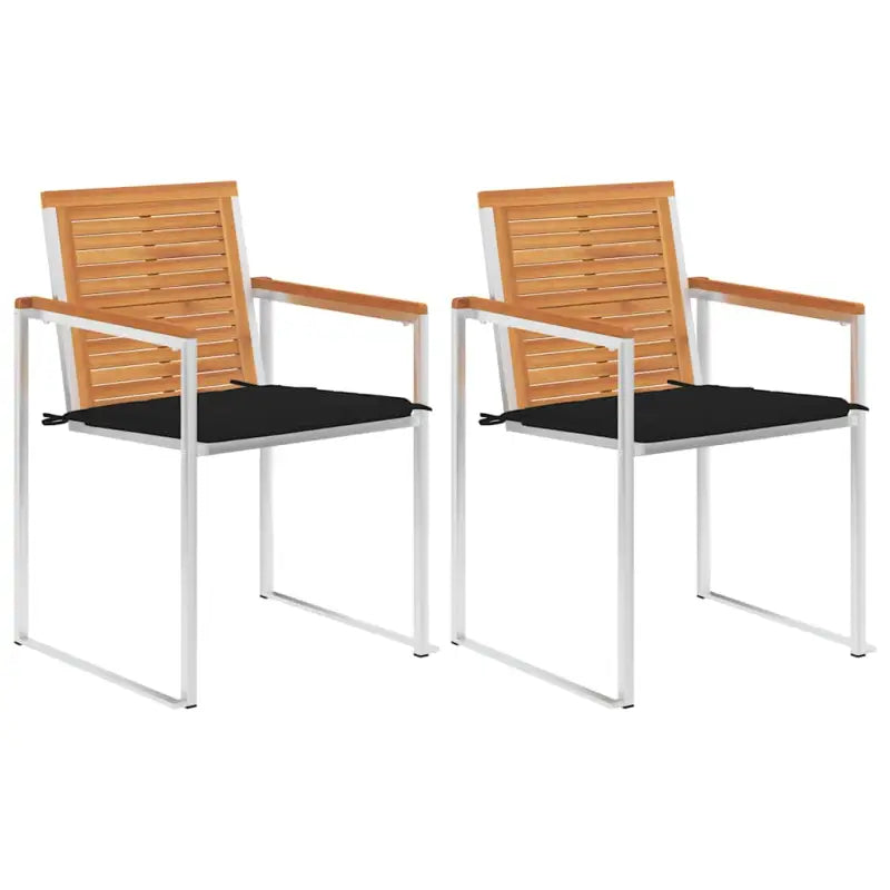 Tuinstoelen van massief acaciahout en roestvrij staal voor buiten gebruik - Zwart / 2 - Tuinstoelen