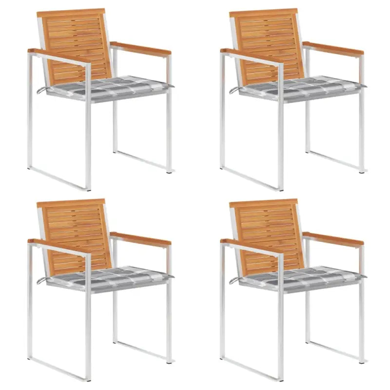 Tuinstoelen van massief acaciahout en roestvrij staal voor buiten gebruik - Grijs ruitpatroon / 4 - Tuinstoelen