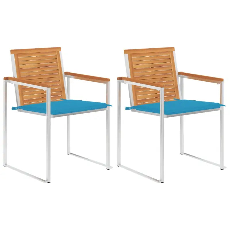 Tuinstoelen van massief acaciahout en roestvrij staal voor buiten gebruik - Blauw / 2 - Tuinstoelen