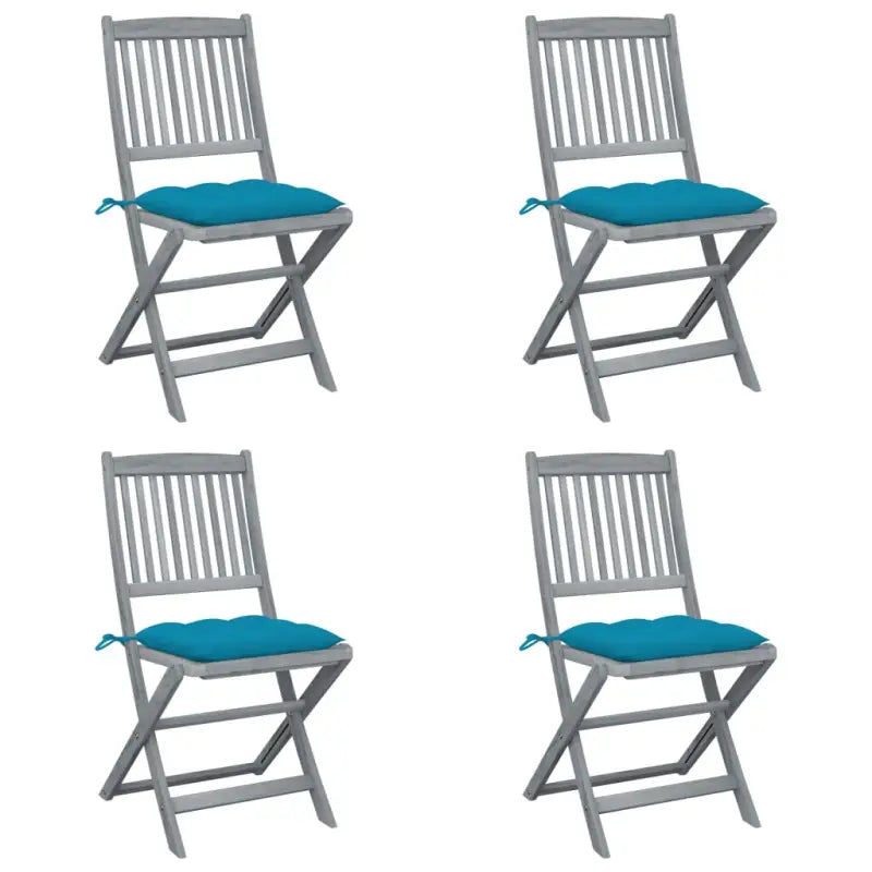 Tuinstoelen van massief acaciahout met kussens voor buiteneten - lichtblauw / 4 - Tuinstoelen