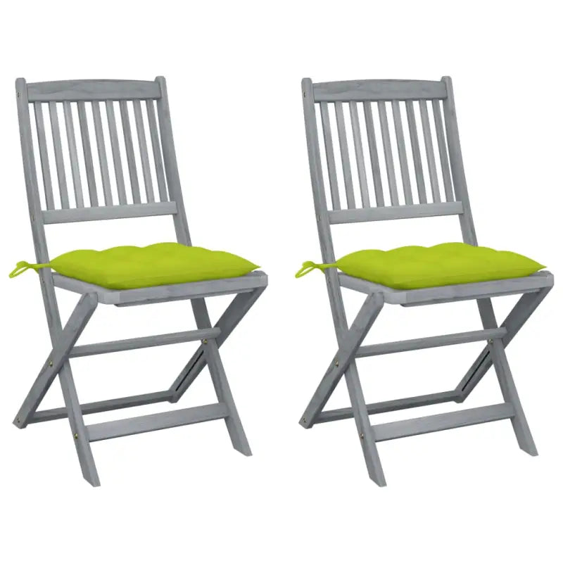 Tuinstoelen van massief acaciahout met kussens voor buiteneten - Heldergroen / 2 - Tuinstoelen