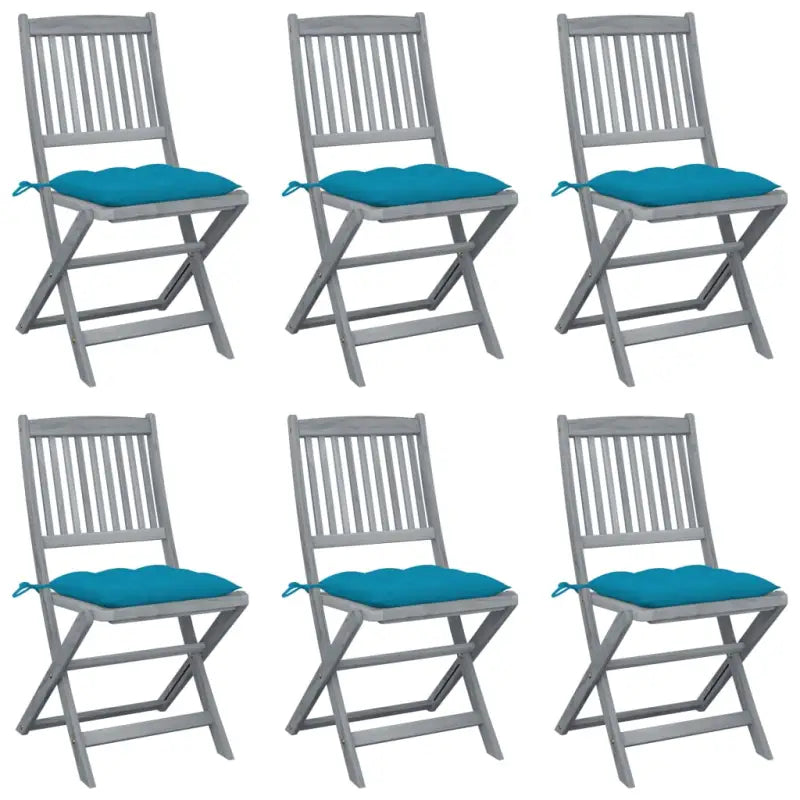 Tuinstoelen van massief acaciahout met kussens voor buiteneten - lichtblauw / 6 - Tuinstoelen