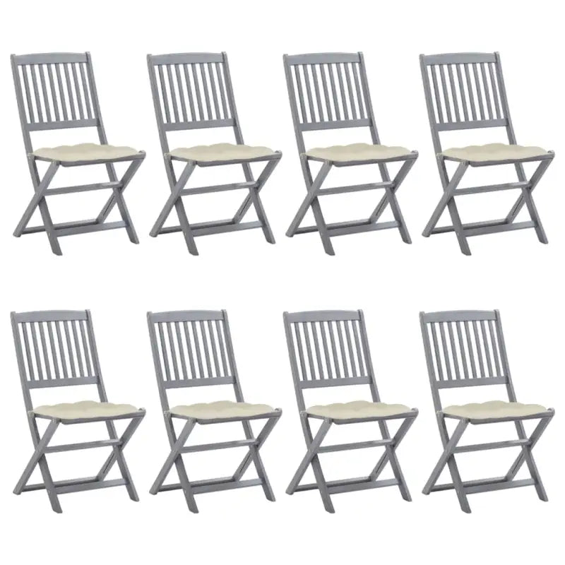 Tuinstoelen van massief acaciahout met kussens voor buiteneten - Crème / 8 - Tuinstoelen