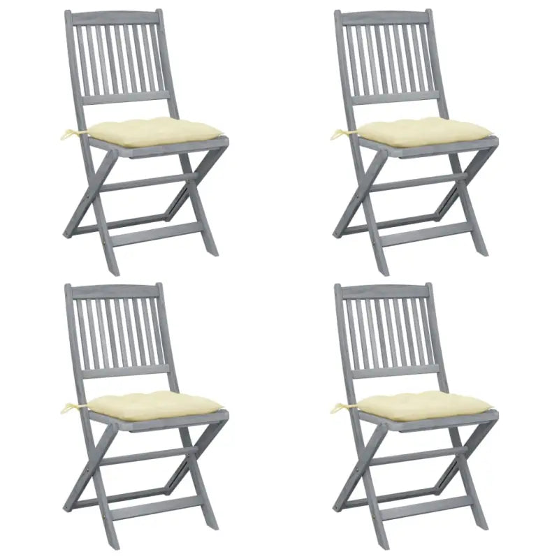 Tuinstoelen van massief acaciahout met kussens voor buiteneten - Crème / 4 - Tuinstoelen