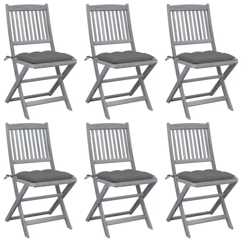 Tuinstoelen van massief acaciahout met kussens voor buiteneten - Grijs / 6 - Tuinstoelen