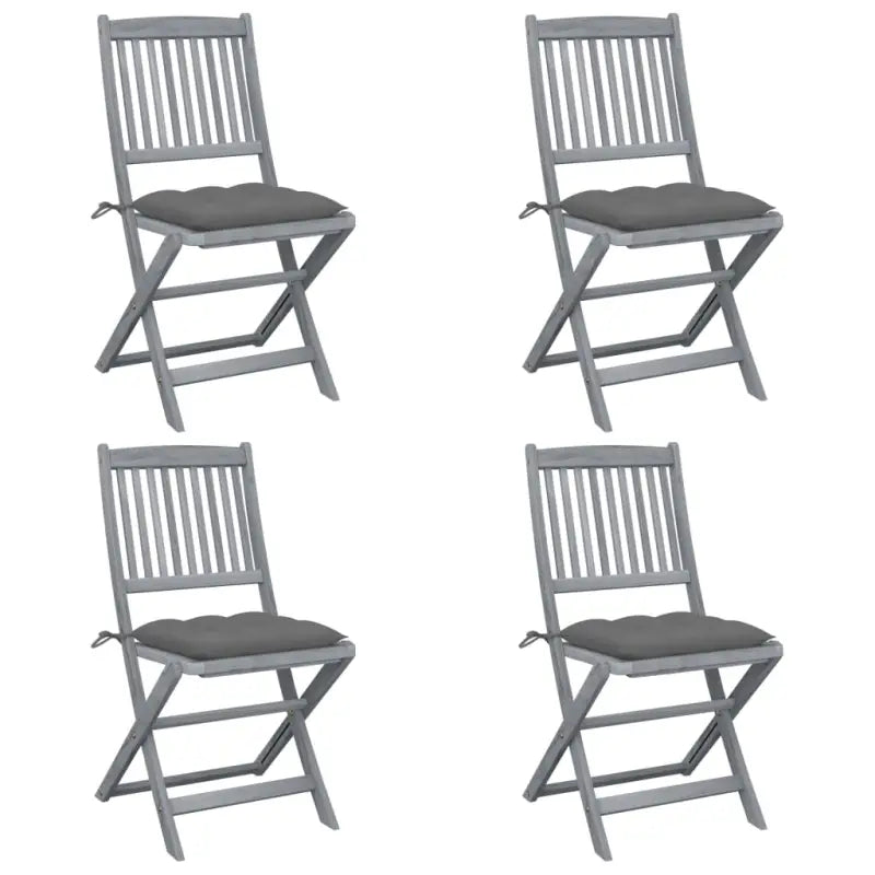 Tuinstoelen van massief acaciahout met kussens voor buiteneten - Grijs / 4 - Tuinstoelen